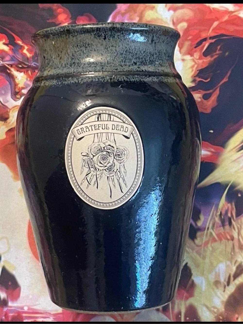 Vintage Greatful Dead Black Ceramic Vase Pottery Vase Made in USA 7.5”